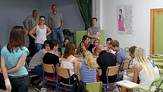Students from all schools co-operating during one workshop in Spain